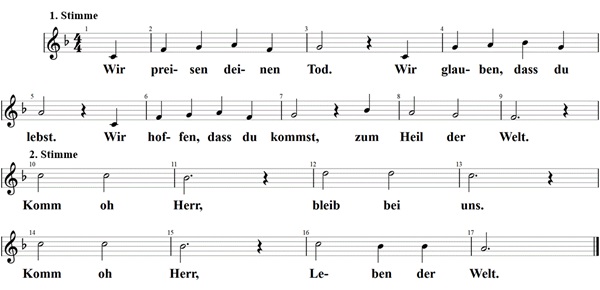 Wir preisen deinen Tod, Noten